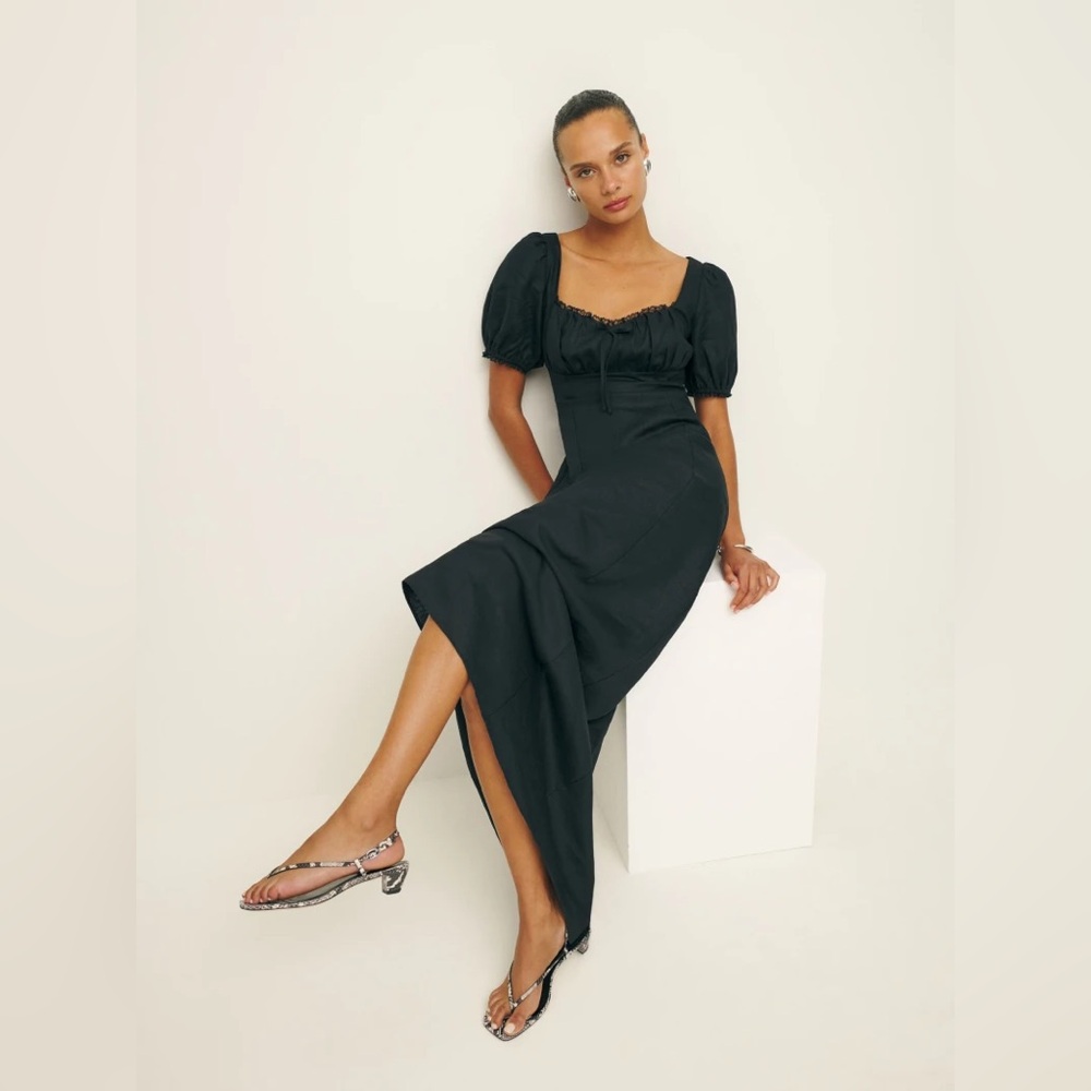 Reformation Cherise Linen Dress — Black Size 0